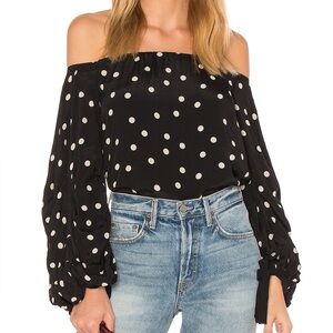 NWT Lovers + Friends Emery Blouse Black and White Polka Dot Off the Shoulder Top